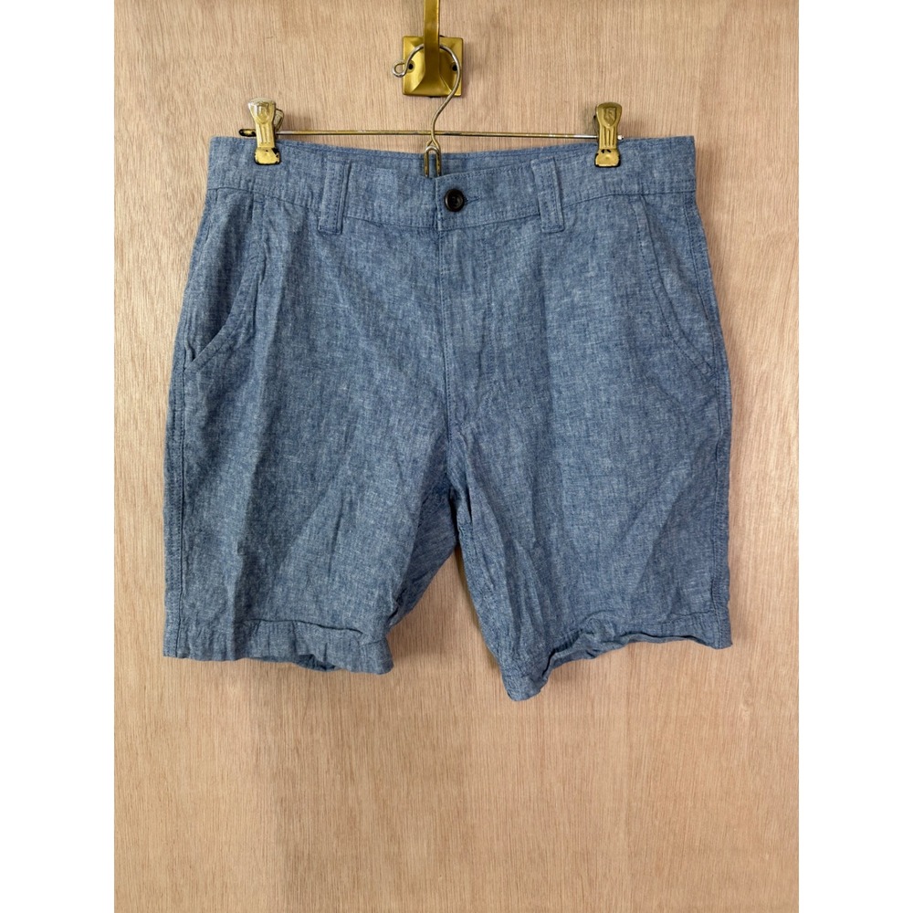 St. Johns Bay Mens Blue Cotton Linen Blend Flat Front Shorts Size 32